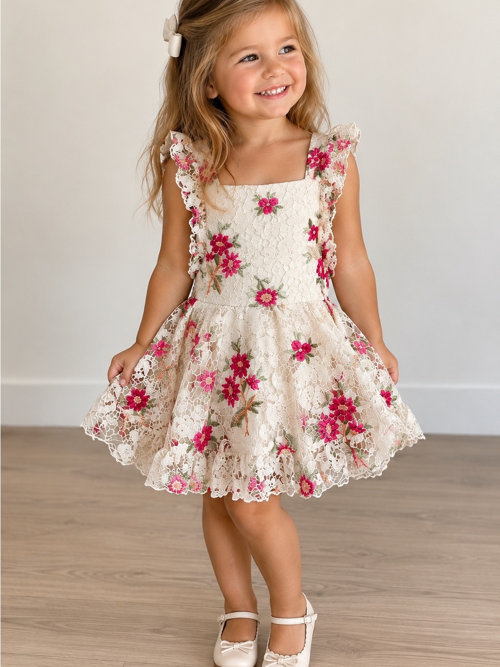 Numi Kids 3T Embroidered Floral Lace Pinafore Dress Bloomers